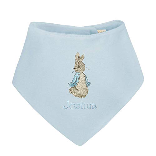 Sew Sew Special Boy’s Personalised Peter The Rabbit Bandana Bib. (Baby blue)