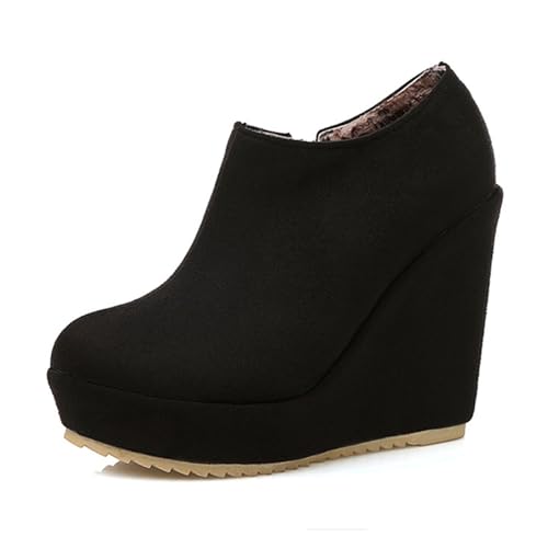 CSRZPMG Women's Fashion Wedge Booties Casual Zipper Wedge Platform Heels Short Boots Thick Heel Round Toe Office Party Dress Heeled Ankle Boots