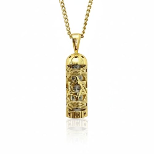 Made in Israel 14K Gold Plated Mezuzah Pendent With Scroll Klaff Hashem Star Of David Necklace Jewelry Jewish Israel Blessing