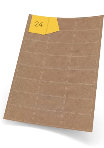 A4Labels Quality Ribbed Brown Kraft Paper Labels. 24 Rectangle Permanent Labels Per A4 Sheet, 20 Sheets of 64 x 34mm, 480 Brown Labels