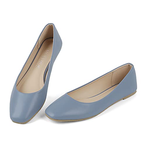 MUSSHOE Flats Shoes Women Comfortable Memory Foam Women's Flats Square Toe Casual Flats for Women Dressy, Navy 7