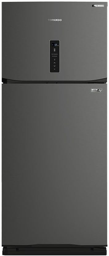 TORNADO Refrigerator J-Tech Inverter Technology Digital Display No Frost 450 Liter Dark Stainless Ag+ Nano Deodorizer Filter Hybrid Cooling System RF-580ATV-DST