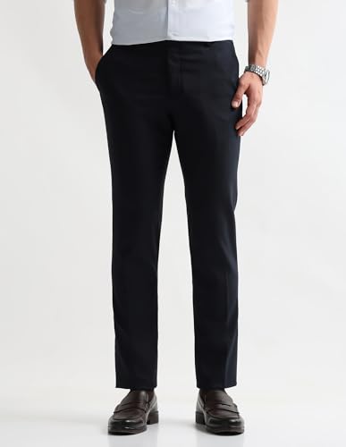 Image of Arrow Textured Tapered Fit Formal Trousers for Men - Full Length Formal Pants for Men Office Wear