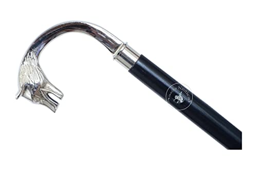 Wolf Head Brass Handle Walking Stick Design Vintage Victorian Walking Stick, Silver an