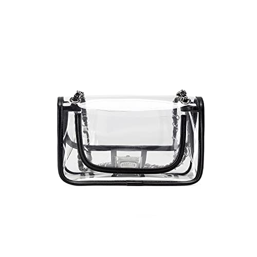 Image of Womens PVC Clear Purse Handbag with Chain Stadium Approved Clear Bag See Through Bag for Working and Concert