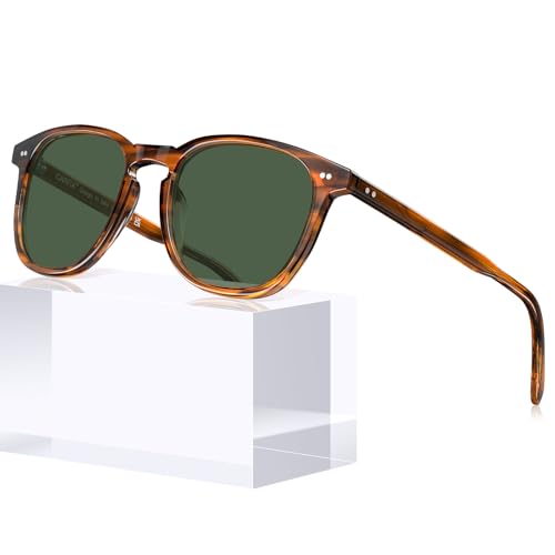 CARFIA Green Lens Retro Cool Acetate Polarized Sunglasses for Men