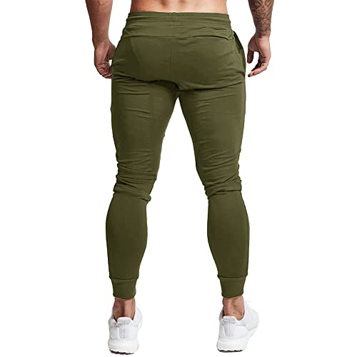 Buxkr Men's Slim Joggers Workout Pants For Gym Running And Bodybuilding Athletic Bottom Sweatpants With Deep Pockets,Army Green,L #TOP2