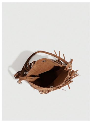 MakeMeChic Women's Faux Suede Crossbody Bag Fringe Adjustable Strap Vintage Handbag4