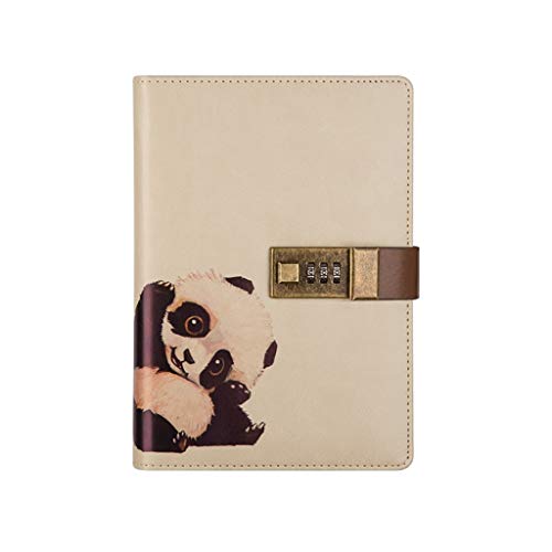ZZL Carnet Notebook Doodles Animaux adorables Portable avec Serrure, Ordinateur Portable PU Combinaison Rigide en Cuir de Verrouillage Journal, for Les Femmes et Une Fille Cahier (Color : Panda)