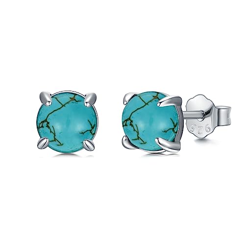 Real Turquoise Stud Earrings 925 Sterling Silver 4MM-12MM Round Shape Turquoise Gemstone Earrings Jewelry Gifts for Women