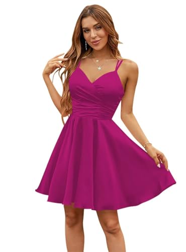 Image of Spaghetti Straps Homecoming Dresses for Teens with Pockets A-Line Short Prom Dress Fitted Party Dress LA06