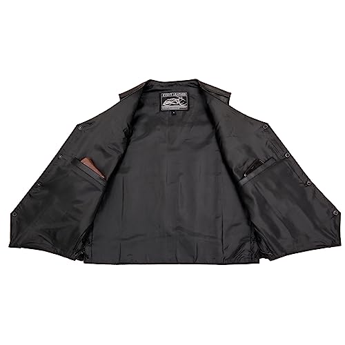 Image of EVENT LEATHER EL1310GO Men's Classic Western Style Snap Button Black Motorcycle Riders Leather Vest