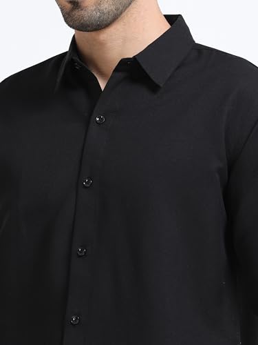 Image of Men's Solid Casual Shirt, Cotton Blend, Regular Fit, Spread Collar, Full Sleeve, Button Closure Perfect for Casual & Office Wear