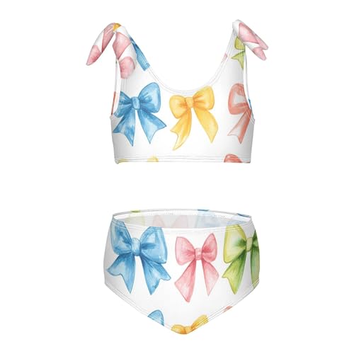 Watercolor Bow Ribbon Pattern Girls Bikini Sets 2 Piece Swimsuits Bathing Suit Swimwear