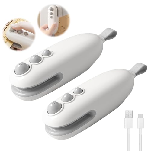 PLLYPE Mini Selladora de Bolsas de Plástico, 2 in 1 Mini Bag Sealer Con el Cortador, Sellador De Bolsas con Placa Magnética, USB Recargable Bag Sealer para Almacenamiento de Alimentos