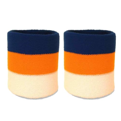 Couver Multi-Colors Mens Womens Sports Wristbands Sweatbands, 1 Pair, Blue/Light Orange/White