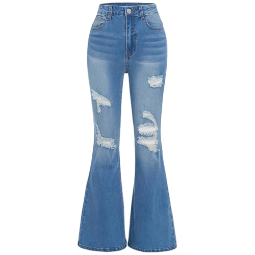 Girls 𝐘2K Ripped Flare Jean Baggy Long Bell Bottom 𝐕intage Pants Wide Leg 𝐂rossover Flare Streetwear with Poket