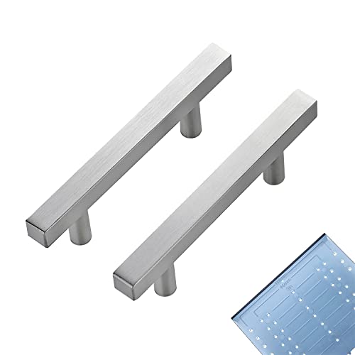 Image of Ravinte 5 Pack 4 Inch Cabinet Pulls Brushed Nickel Sqaure Kitchen Cabinet Handles Silver Cabinet Hardware Stainless Steel Drawer Pulls 6-2 /5 Inch Overall Length with Mounting Template