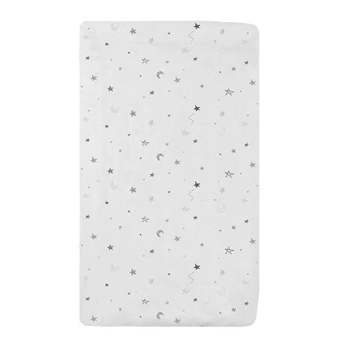 TL Care Printed 100% Natural Cotton Jersey Knit 18 x 36 Cradle/Bassinet Sheet - Fitted, Gray Stars and Moons, Soft Breathable, for Boys and Girls