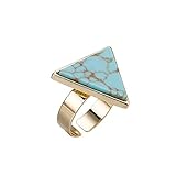 Anillos de turquesa ajustables Aleación Chapado en oro Triángulo Geométrico Anillo de Piedra Natural Muy práctico y popular Profesional y Moda