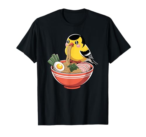 Cute Kawaii American Goldfinch Eating Ramen Bird Lover Funny T-Shirt