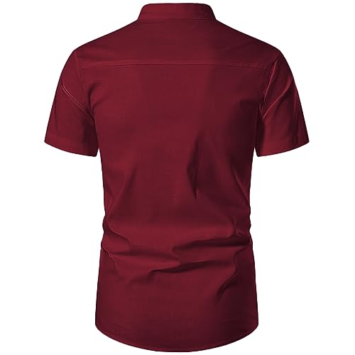 Image of Vida Loca Men's Cotton Linen Plain Stitched Half Sleeve Shirt
