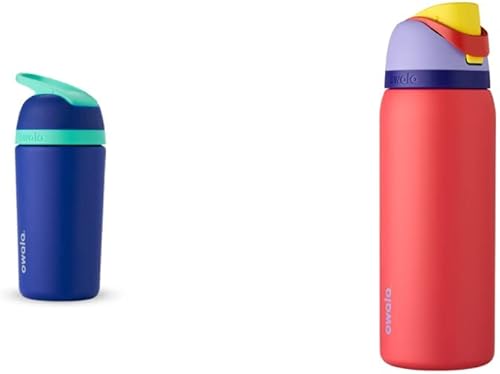 Owala Kids Flip Insulated Stainless-Steel Water Bottle, Blue & Teal & FreeSip Insulated Stainless Steel Water Bottle with Straw for Sports and