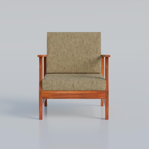 Image of Krishna Wood Decor Wooden Armchair Home Furniture Solid Sheesham Wood Single Seater Sofa Cum Chair Set of 2 Patio,Outdoor,Garden Chair, Balcony Indoor Sofa Stool, Beige Cushions,Honey Finish