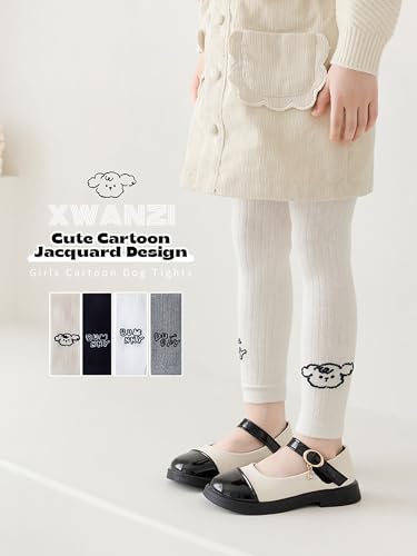 Toddler Girl Tights Ribbed Lines Crew Cuffs White Cotton Knit Footless Cartoon Dog Letter Embroidery Fashion Casual Cute Leggings Toddler Girl 1 Pair 3-4 Years2