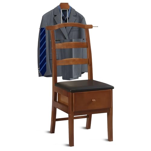 Chaise Autoportante Valet De Chambre avec siège & Tiroir Porte-vêtements Autoportant Avec Porte-pantalons Et Porte-cravates Valet De Nuit Multifonctionnel...