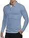 KUYIGO Men's Polo Shirt Quick Dry Performance Long Sleeve Tactical Shirts Pique Jersey Golf Tops Grey Blue Small