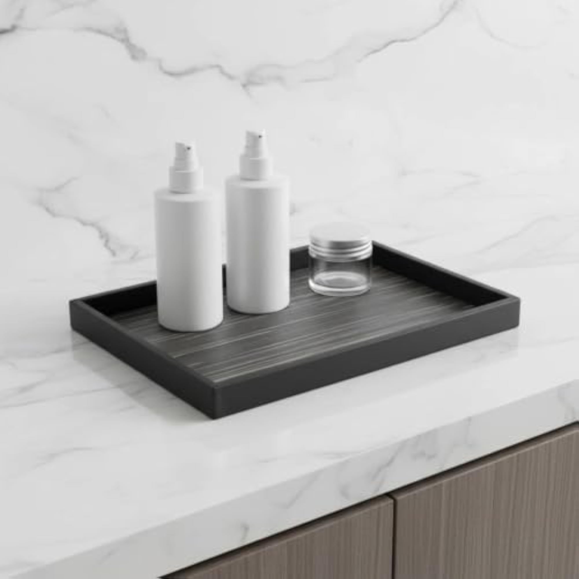 Rectangular Decorative Wood Tray with Raised Edges