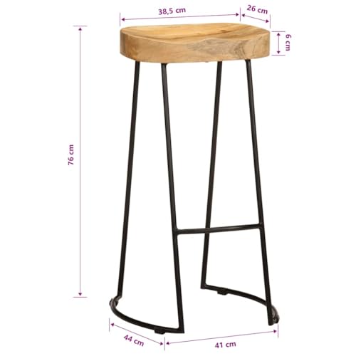 Tabourets de bar en bois de manguier lot de 2 rétro