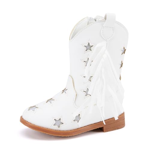 BMCiTYBM Toddler Girls Cowgirl Boots Little Kids Mid Calf Western Cowboy Pointed Toe Riding Shoes Tassels Glitter3