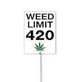 Panneau de cour Weed Limit 420 avec feuille - Panneau en métal durable avec piquet - Décoration pour la maison