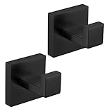 Taucent Bath Towel Hook Black,2 Pack Robe Hook for Bathroom Matte Wall Mounted Heavy Duty Hook 304 Stainless Steel Coat Hooks for Bathroom Kitchen(Matte Black)