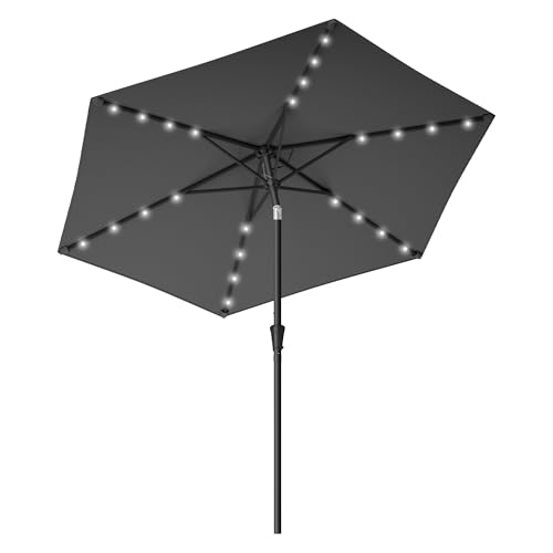 SONGMICS Sonnenschirm 270 cm mit LED-Solar-Beleuchtung 32 LED-Lämpchen UV-Schutz UPF 50+ beidseitig um 30 knickbar für Garten Terrasse Pool Balkon ohne Ständer grau GPU040G01V1
