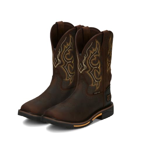 Justin Joist 11' Waterproof Composite Toe Work Boots for Men - Durable Leather, Safety Rated, Comfort Layers, EH Protection, Chocolate - 9.5 D