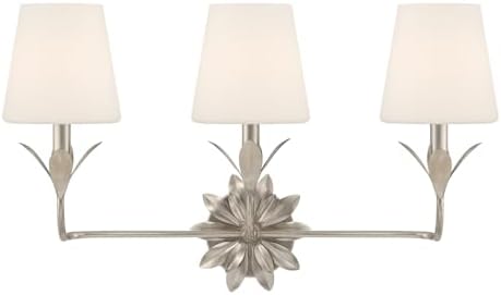 Crystorama Broche 3 Light Glass Shaded Antique Silver Bathroom Vanity