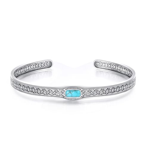 Genuine Turquoise Bangle Bracelet Sterling Silver Boho Natural Gemstone Jewelry Gfit for Women Men