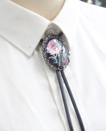 Image of PEARLY JUN Bolo Tie for Women Men Flower Rose Western Cowboy Brown Leather Country Style String Vest Gifts
