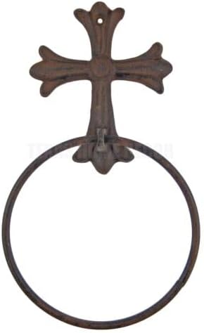 Cross Towel Ring Cast Iron Rustic Old World Decor Wall Mounted -bungapepaya