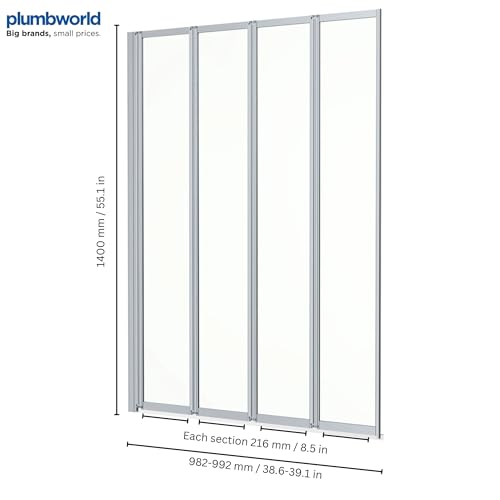 Luxura® 4 Panel 1000 x 1400mm Chrome Framed Over Bath Shower Screen for Bathroom 4mm Clear Toughened Safety Glass Panel 180° Pivot Folding Hinged Splash Guard Panels & Screens for Baths Reversible