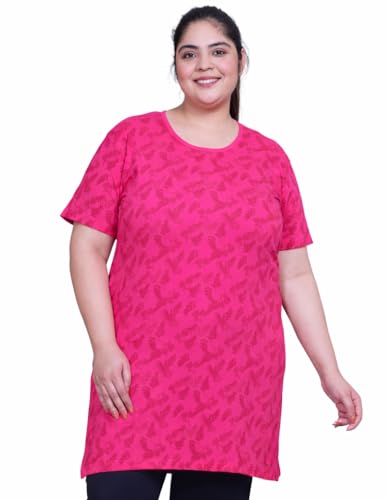 Image of RYSH Women's All-Over Printed Cotton Plus Size Longline T-Shirt with Pockets