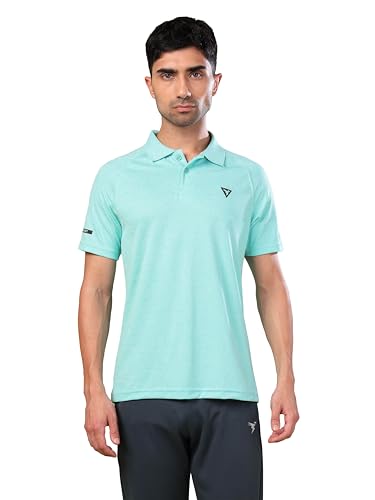 Image of TECHNOSPORT Men's 100% Polyester Slim Fit Self-Design Half Sleeve Polo T-Shirt with Double Cool, SPF50+ Properties for Gym, Workout 7 Regular Use