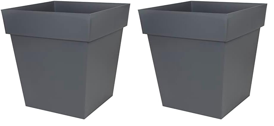 EDA - Pot de Fleur Carré Toscane 50 cm - Volume 87 L - 49,5 x 49,5 x H.52,5 cm - Gris Anthracite (Lot de 2)