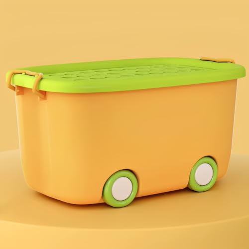 Image of JD FRESH 25 Litre Rolling Toy Storage Box /Colorful Car-Shaped Kids Toy Storage Organizer /Large Size Plastic Storage Box with Wheels & Handle /Stackable Storage Container Box (Pack of 1, Yellow)
