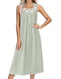 Ekouaer Nightgowns for Women Cotton Long Night Gown Sleeveless Sleep Dress Victorian Nightdress Ladies Sleepwear Light Green XX-Large