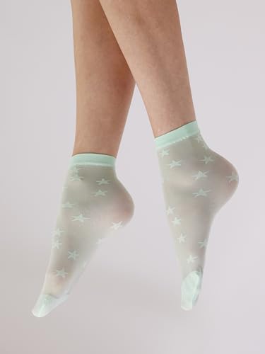 Women's All Over Star Sheer Socks- fun ankle sheer socks to complete the look, Green (Mint), One Size3