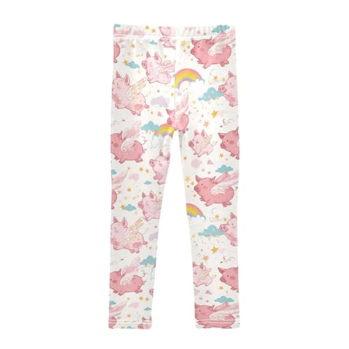 Wusikd Pink Piglets Wings Girls' Leggings Toddler Doodles Flying Clouds Kids Yoga Pants Dance Active Tights 4T2